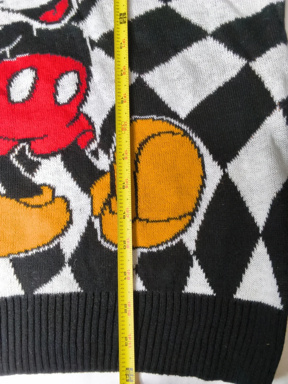 Disney Black & White Mickey Mouse Graphic Crewneck with Red and Yellow Accents